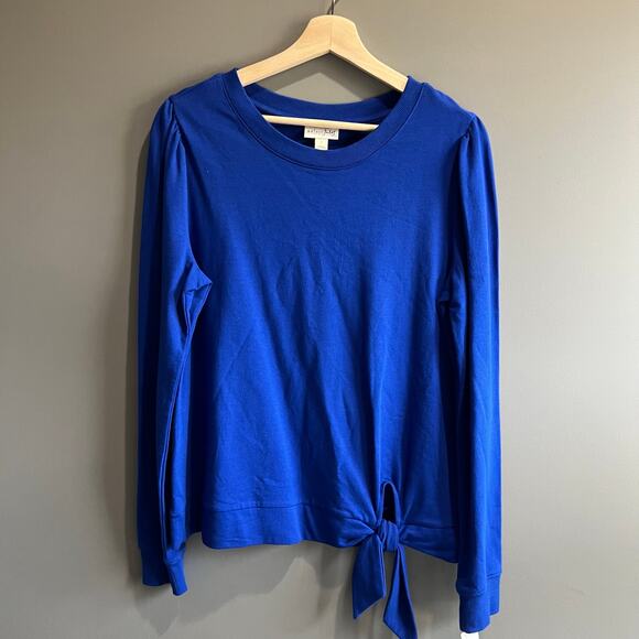 NWT Maison Jules Short Sleeve Blue Top Tie Front Blouse Size Large - Picture 1 of 7